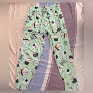 Green Cat Print Pajama Pants